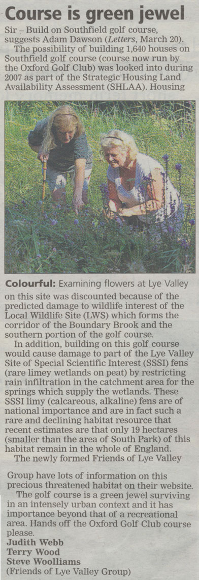 Letter in Oxford Times, March 2014